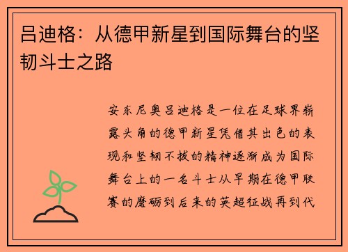 吕迪格：从德甲新星到国际舞台的坚韧斗士之路